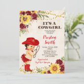 Rode Roos met bruin haar en zonnebloem Baby shower Kaart (Staand voorkant)