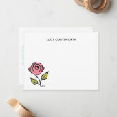 rode roos met de hand geïllustreerd elegant notitiekaartje (Voorkant / Achterkant in situ)