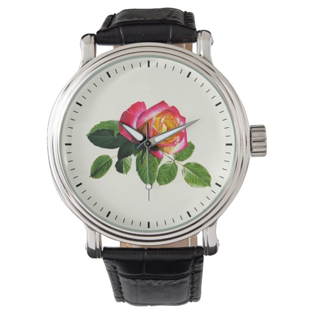 Rode roos met goudgeel centrum horloge (Voorkant)