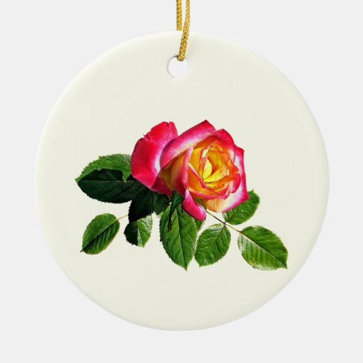 Rode roos met goudgeel centrum keramisch ornament (Voorkant)
