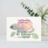 Rode roos met goudgeel centrum RSVP kaartje (Staand voorkant)