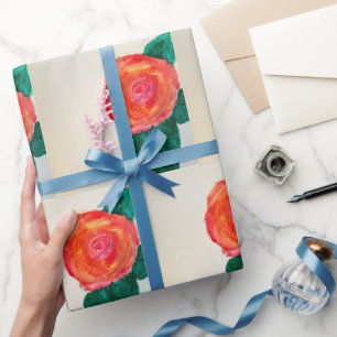 Rode Roos met Groene Bladeren Cadeaupapier