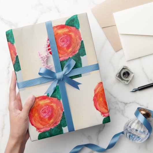 Rode Roos met Groene Bladeren Cadeaupapier (Geschenken)