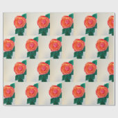 Rode Roos met Groene Bladeren Cadeaupapier (Vlak)