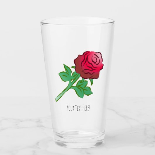 Rode Roos met Groene Bladeren Glas (Voorkant)