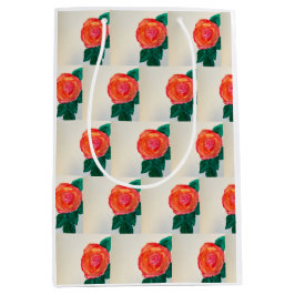 Rode Roos met Groene Bladeren Medium Cadeauzakje