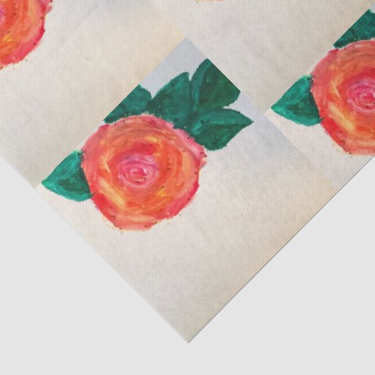 Rode Roos met Groene Bladeren Tissuepapier (Detail)
