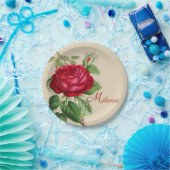 rode roos met Jouw naam Papieren Bordje (Feest)