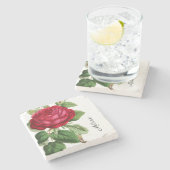  rode roos met Jouw naam Stenen Onderzetter (Zijkant)