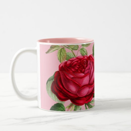  rode roos met Jouw naam Tweekleurige Koffiemok (Links)