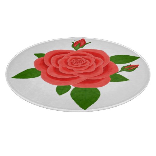 Rode roos met knoppen rond snijplank (Hoek)