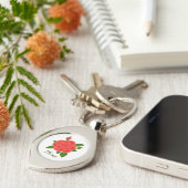 Rode Roos Met Knoppen & Tekst Sleutelhanger (Zijkant)