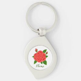 Rode Roos Met Knoppen & Tekst Sleutelhanger