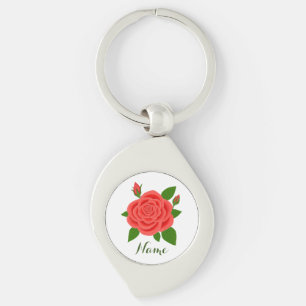 Rode Roos Met Knoppen & Tekst Sleutelhanger