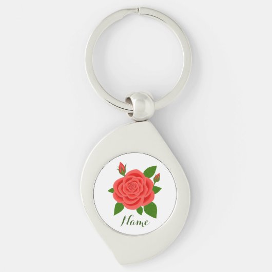 Rode Roos Met Knoppen & Tekst Sleutelhanger (Voorkant)