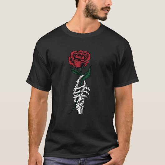 Rode Roos Met Lint Botanische Kunst T-shirt (Voorkant)