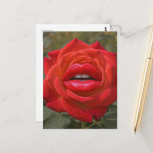 Rode Roos met Lippen Collage Briefkaart