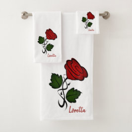Rode Roos met Naam Bad Handdoek