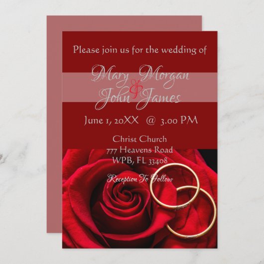 Rode Roos met Ring Bruiloft Kaart (Voorkant / Achterkant)