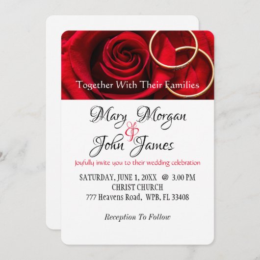 Rode Roos met Ring Trouw Uitnodiging (Voorkant / Achterkant)