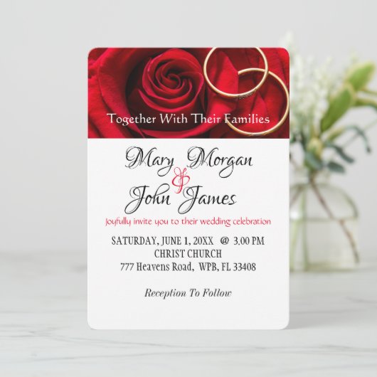 Rode Roos met Ring Trouw Uitnodiging (Staand voorkant)