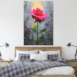 Rode Roos met Steeltextuur Abstracte Wandkunst Canvas Afdruk