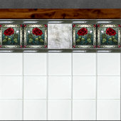 Rode Roos Met Vine Border 2 Glas-in-lood Look Tegeltje