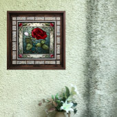 Rode Roos Met Vine Border 2 Glas-in-lood Look Tegeltje
