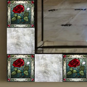 Rode Roos Met Vine Border Glas-in-lood Look Tegeltje