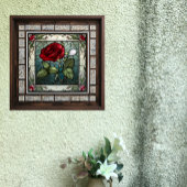 Rode Roos Met Vine Border Glas-in-lood Look Tegeltje