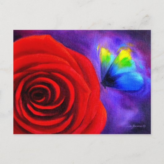 Rode roos met vlinder schilderkunst - Multi Briefkaart (Voorkant)