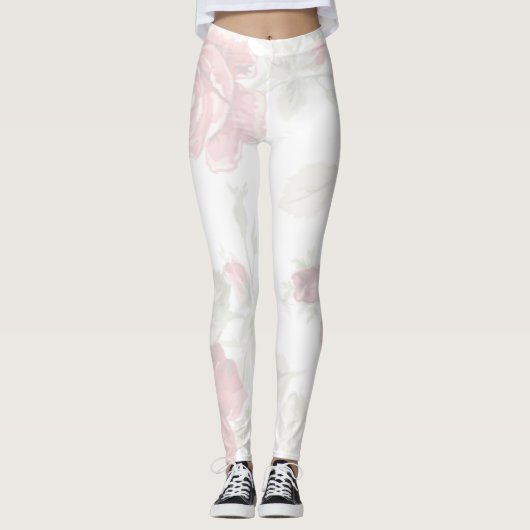 Rode roos met witte achtergrondprint leggings (Voorkant)