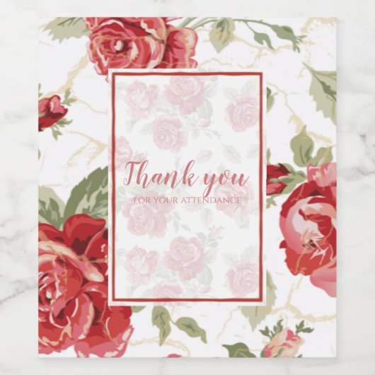 Rode roos met witte achtergrondprint wijn etiket (Enkel label)