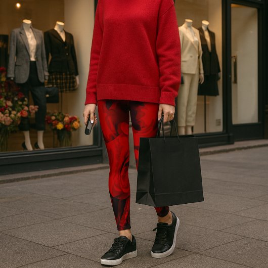 Rode Roos met Zwart Print-overal Leggings