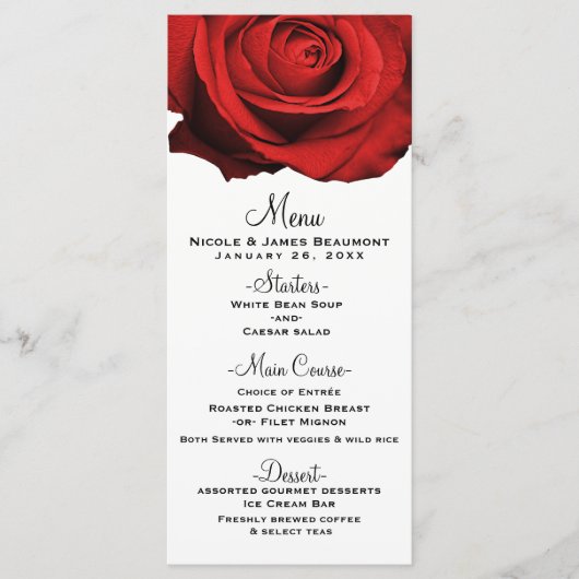 Rode Roos Moderne Glam Elegante Trouwmenu Menu (Voorkant)