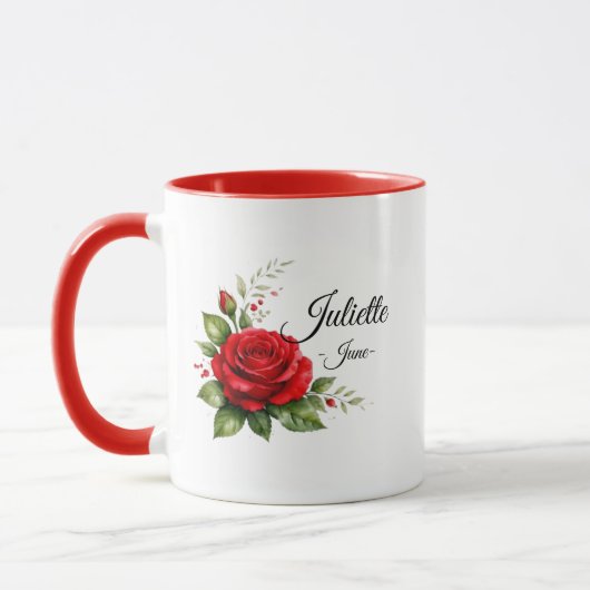 Rode Roos Monogram Mok – Geboortebloem Juni (Links)