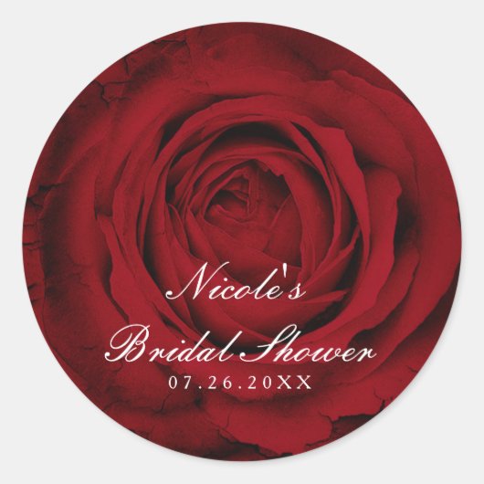 Rode Roos Mooie Bloem Elegant Bruiloft Feest Ronde Sticker (Voorkant)
