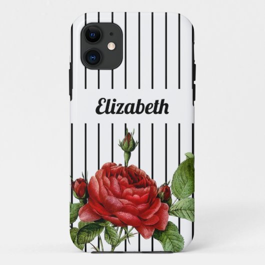 Rode Roos Naam met Pinstripe Case-Mate iPhone Case (Achterkant)