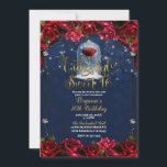 Rode Roos Navy Blauw Goud Sweet 16 16e Feestje Kaart<br><div class="desc">Uitnodigingen voor verjaardagsfeestje</div>