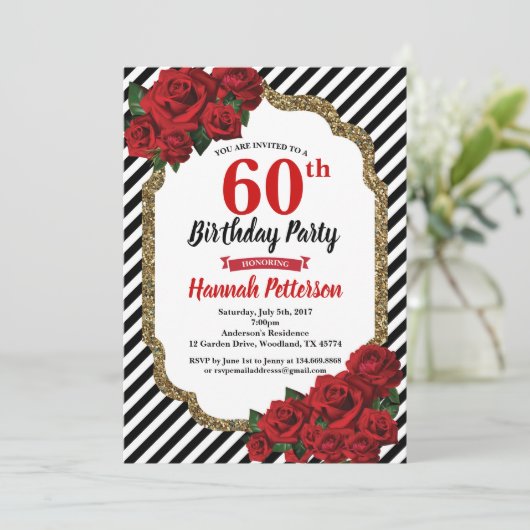 Rode roos nodigde 60e verjaardag feestdag uit kaart (Staand voorkant)