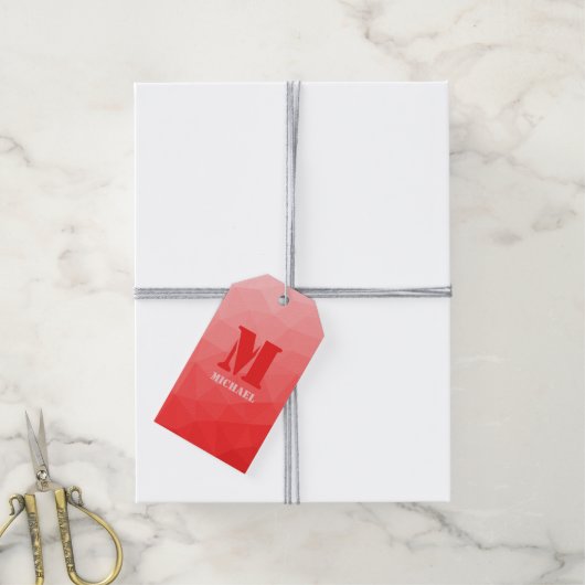 Rode roos ombre geometrisch mesh patroon Monogram Cadeaulabel (Met Touw)