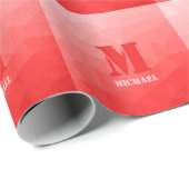 Rode roos ombre geometrisch mesh patroon Monogram Cadeaupapier (Rol Hoek)