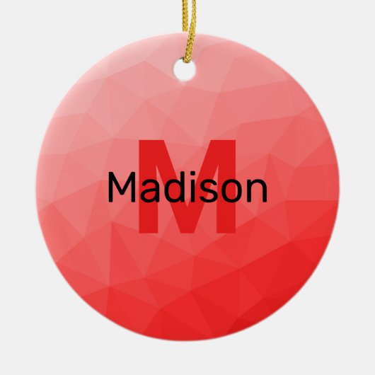 Rode roos ombre geometrisch mesh patroon Monogram Keramisch Ornament (Voorkant)