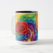 Rode roos op Abstracte regenboogachtergrond Tweekleurige Koffiemok (Voorkant links)