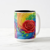 Rode roos op Abstracte regenboogachtergrond Tweekleurige Koffiemok (Voorkant rechts)