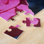 Rode roos op blauwe tint bloem kunst legpuzzel (Zijkant)