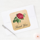  Rode Roos op Faux Parchment Dank u Vierkante Sticker (Envelop)