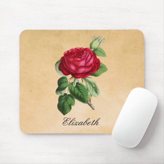  Rode Roos op Faux Tan Parchment Background Muismat (Met muis)