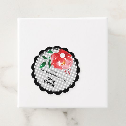 Rode Roos op Gingham Bruidsuitnodiging Bedankjes Labels (In situ)