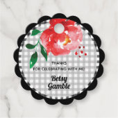 Rode Roos op Gingham Bruidsuitnodiging Bedankjes Labels (Voorkant)